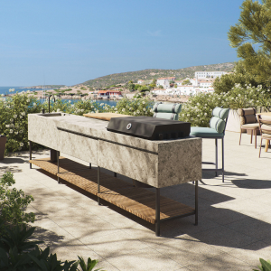 Cucina outdoor modulare di lusso CUCINA BASE di Kettal, con vista su paesaggio costiero mediterraneo